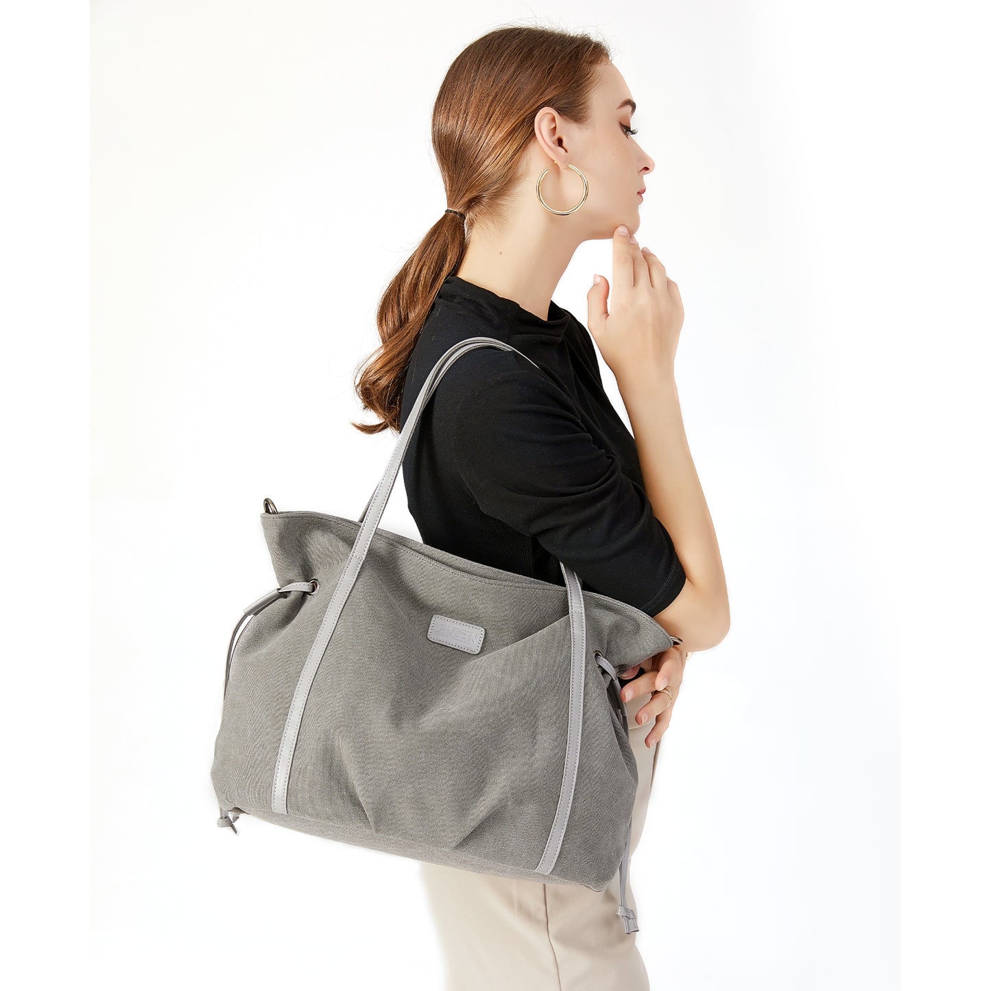 Jansben Canvas Work Tote Bag For Women With Shoulder & Crossbody Strap