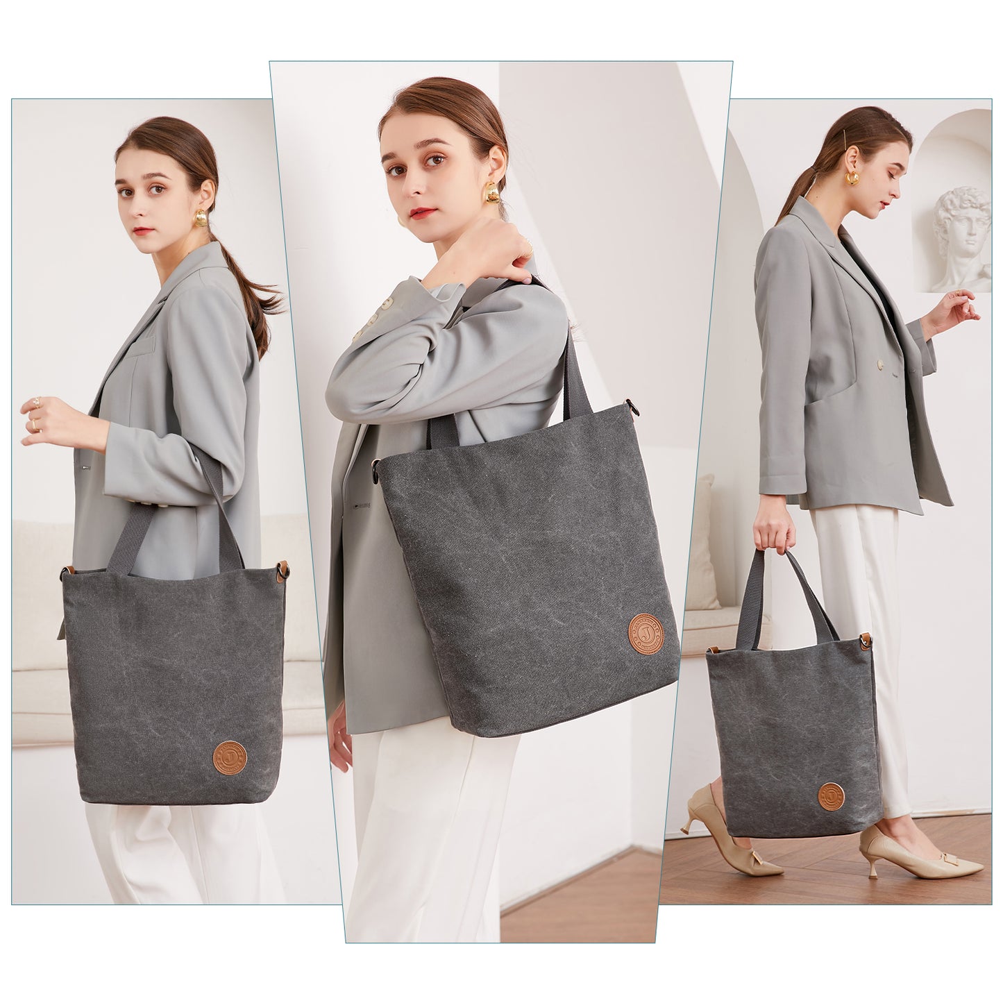 Jansben Canvas Tote Bags for Women 2 Ways Bag