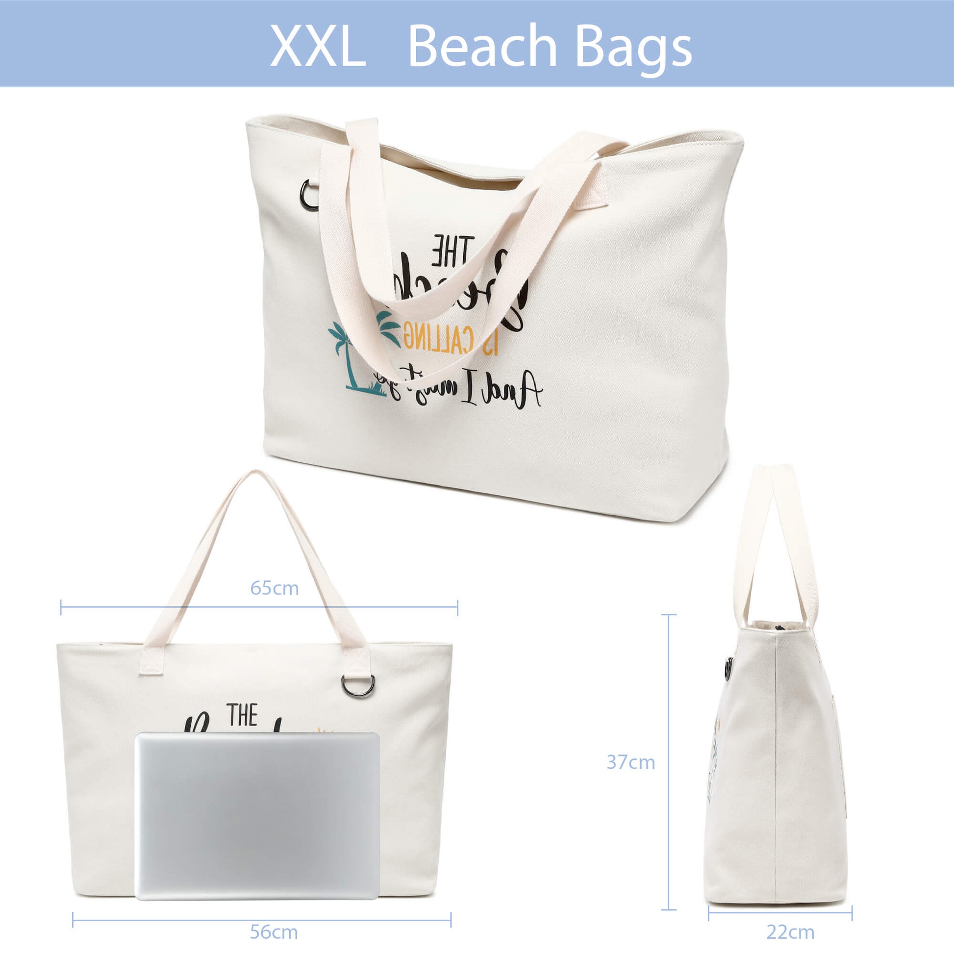 JANSBEN XXL Large Beach Bags with Zipper