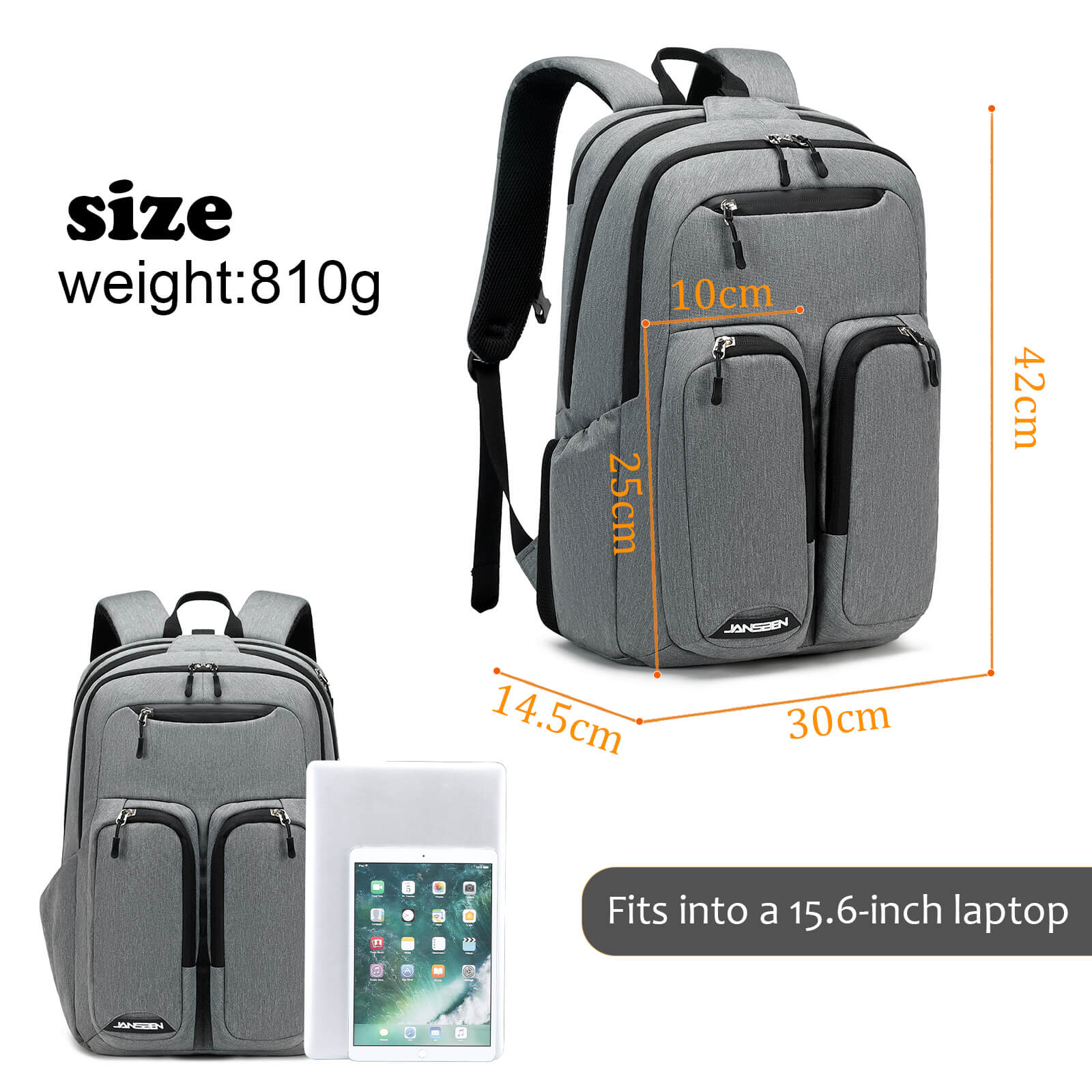 Jansben Smart Laptop Backpack fit 15.6 Inch