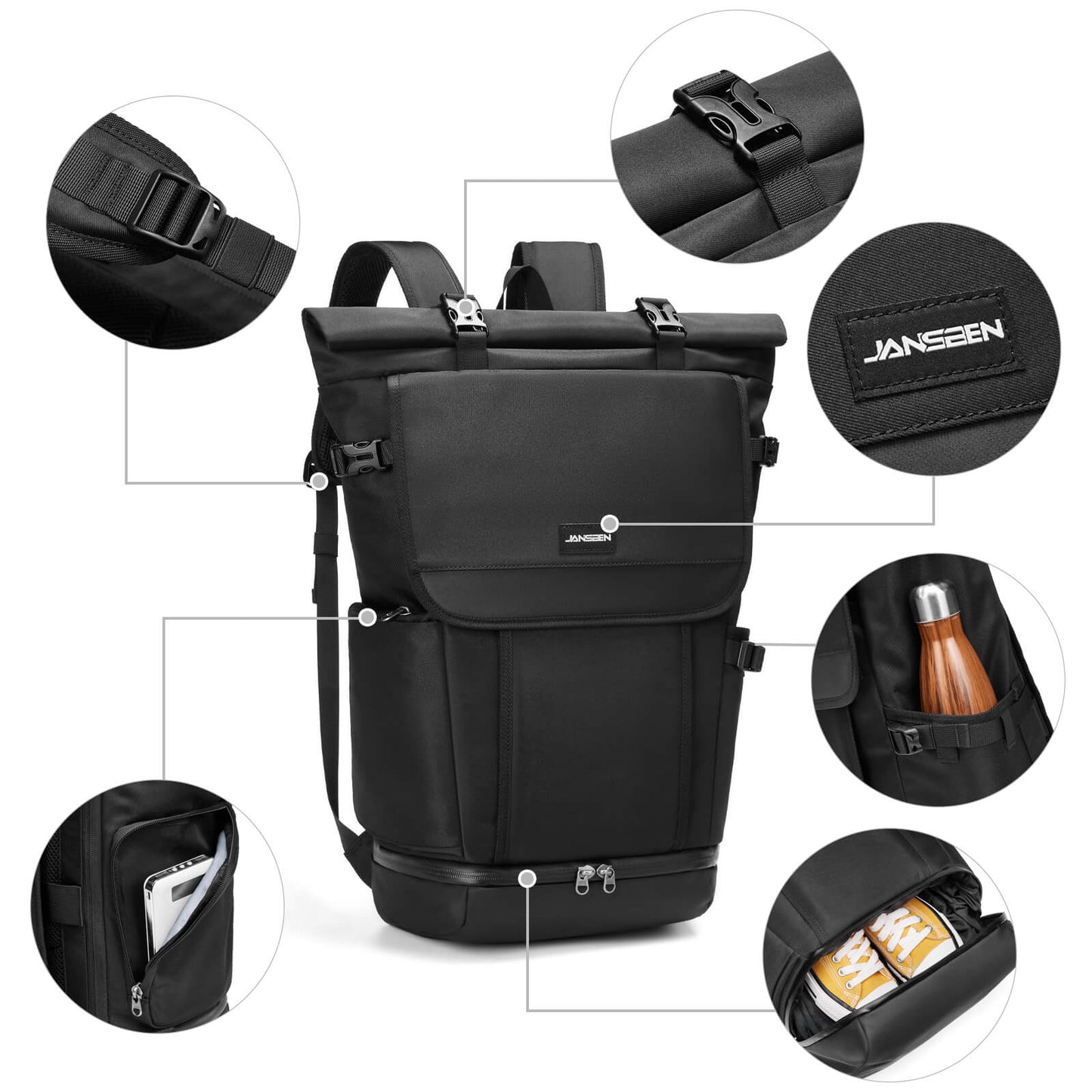rolltop-backpack-shoes-compartment-Jansben-E058-detail